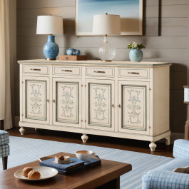 Credenza shabby chic in legno decorata a mano