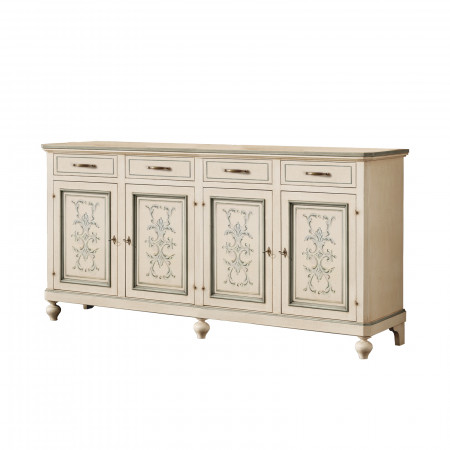 Credenza shabby chic in legno decorata a mano