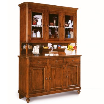 Credenza con vetrina in legno massello, ante in vetro