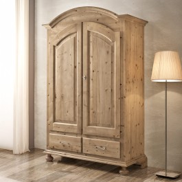 Armadio in legno massello di abete con 2 ante e 2 cassetti