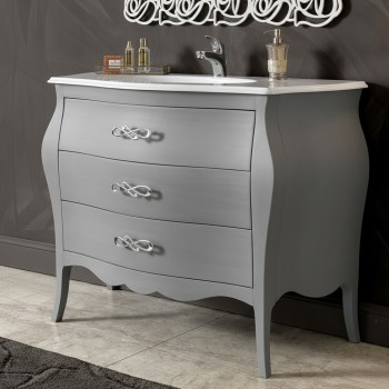 Mobile bagno bombato con 3 cassetti e lavabo in mineralmarmo