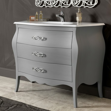 Mobile bagno bombato con 3 cassetti e lavabo in mineralmarmo