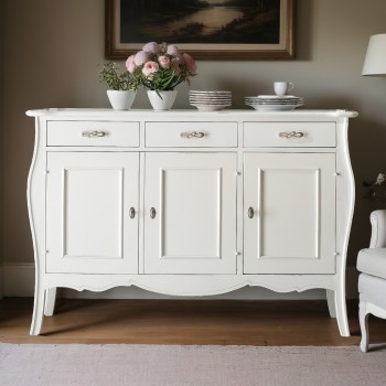 Credenza classica con 3 porte e cassetti, finitura bianca