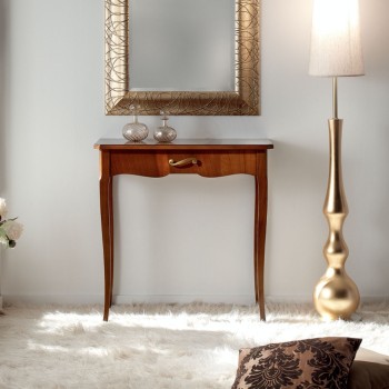 Consolle classica in noce intarsiato con cassetto