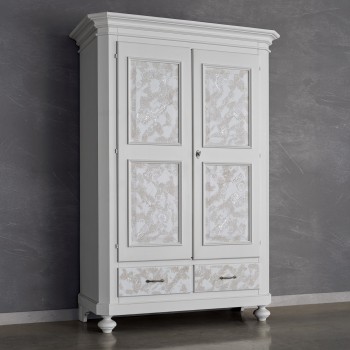 Armadio in legno con 2 ante 2 cassetti con decorazioni in rilievo