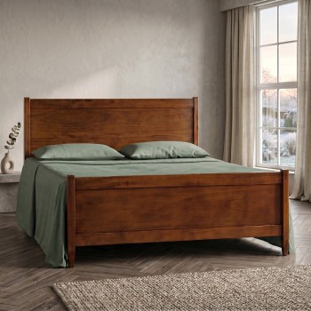 Letto matrimoniale classico in legno massello con pannelli lisci