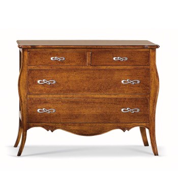 Comò classico sagomato con 4 cassetti e maniglie decorative