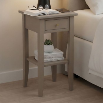Comodino salvaspazio in legno con cassetto