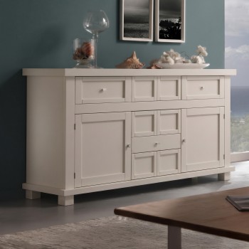 Credenza natura con 2 ante 5 cassetti, dettaglio legno