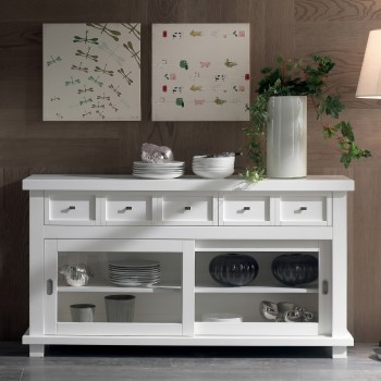 Credenza natura due ante scorrevoli con cassetti