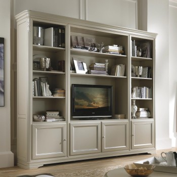 Mobile classico porta TV, dettagli intagliati, librerie
