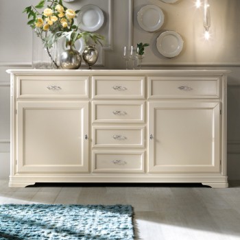Credenza seicento 2 ante 6 cassetti, dettaglio intagli