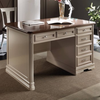 Scrivania seicento 6 cassetti in legno con piano lucido