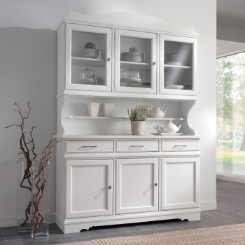 Credenza country con alzata in legno massello chiaro