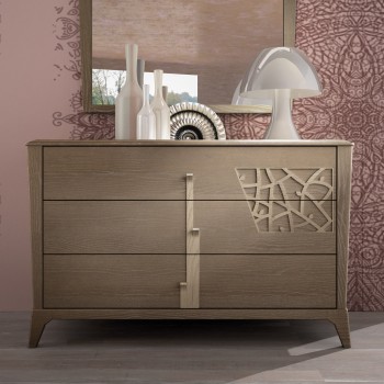 Comò contemporaneo con 3 cassetti e traforo in legno