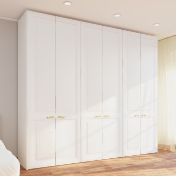 Armadio su misura effetto boiserie classica in legno bianco