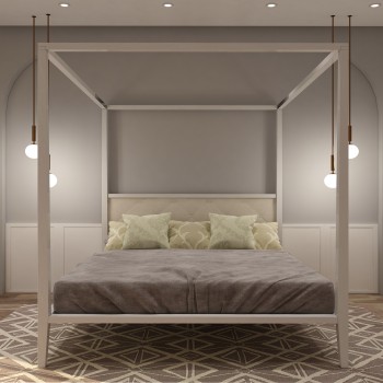 Letto king size a baldacchino, dett. struttura legno