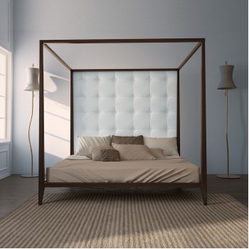 Letto king size a baldacchino imbottito in legno massello