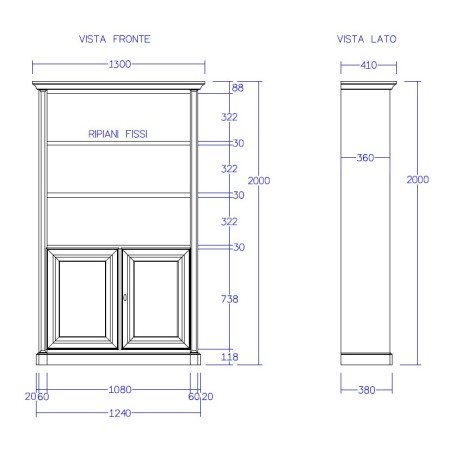 Libreria in legno con due porte