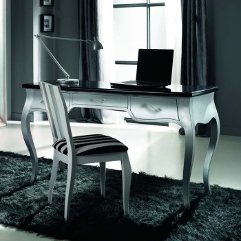 Scrivania classica in legno 160x80 cm, dettaglio colore argento