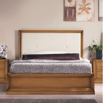 Letto 1 piazza e mezza con testata ecopelle, legno noce
