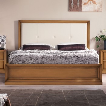 Letto con testata in ecopelle bianca e struttura in legno