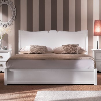 Letto due piazze testata sagomata in legno bianco