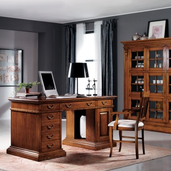Scrivania classica in legno con intagli e ribaltina