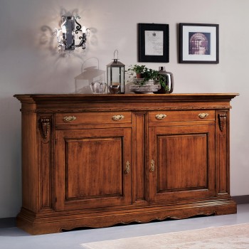 Credenza 2 ante 2 cassetti, dettaglio intagli artigianali