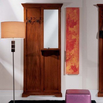 Pannello per ingresso in legno con specchio e mensolina
