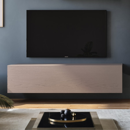 Base TV sospesa con cestone in vero legno