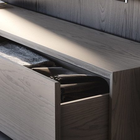 Base TV sospesa con cestone in vero legno