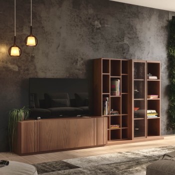 Mobile per soggiorno Nova 5 in legno con venature visibili e ante in vetro