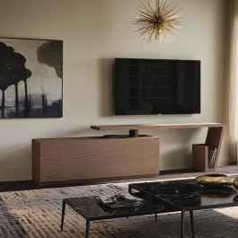 Base TV moderna in vero legno con larghezza regolabile