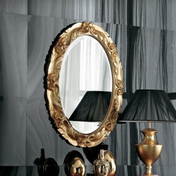 Specchiera ovale in foglia oro con cornice floreale