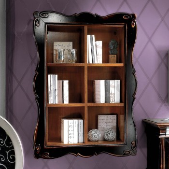 Parete 6 vani cornice intagliata con dett. libreria