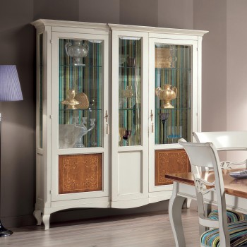 Vetrina 2 porte con intarsiato floreale, dettaglio riquadro