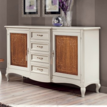Credenza 2 porte intarsiato floreale, dettaglio ante legno