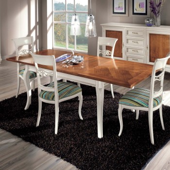 Tavolo 160x90 intarsiato spina pesce con estensione