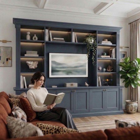 Oxford - Parete Attrezzata Classica Contemporanea Su Misura con Vano TV e Libreria