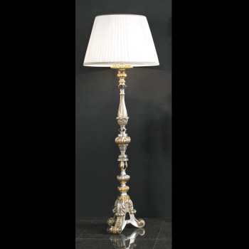 Lampada foglia argento con dettagli oro e nero, base lavorata