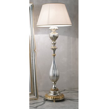 Lampada foglia argento e oro con base in legno decorata
