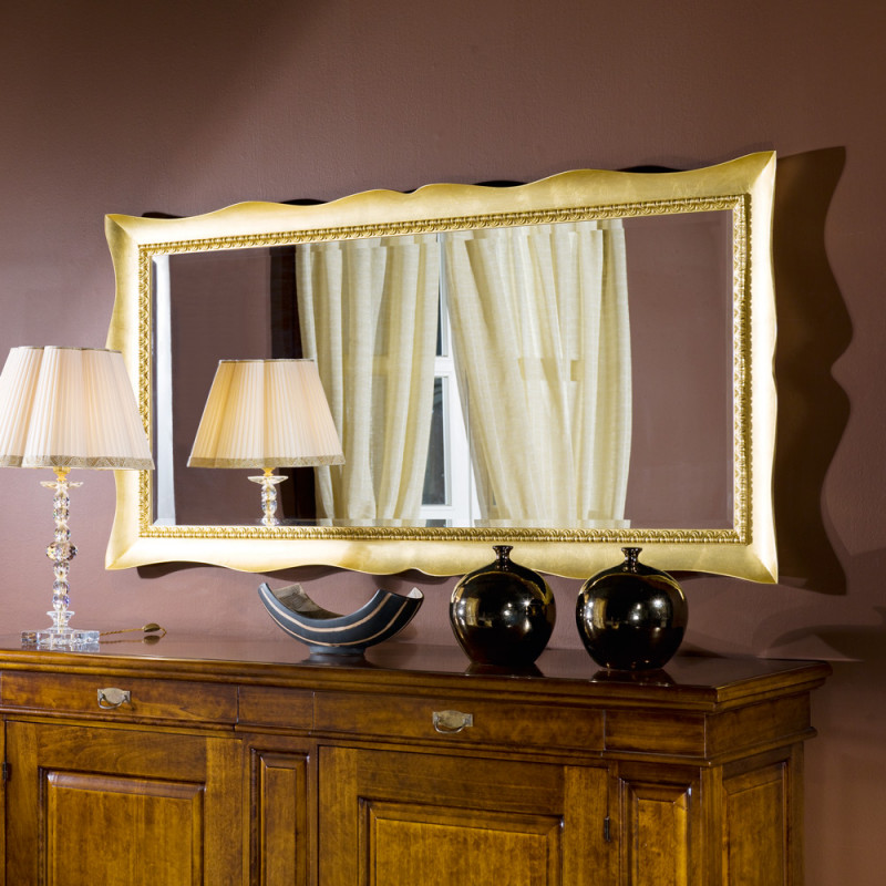 Specchio di Stile Classico Sagomato con Cornice Foglia Oro