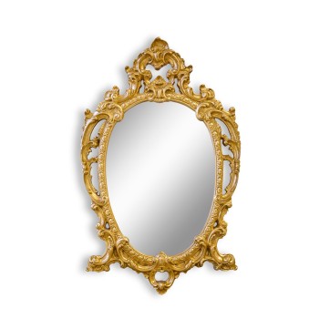Specchiera barocca ovale in foglia oro, dettagli decorativi