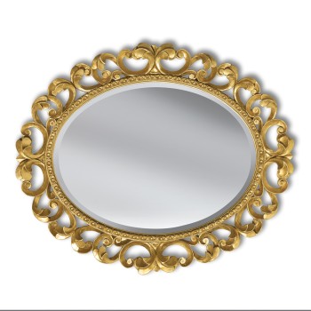 Specchiera ovale intagliata in foglia oro, dettaglio cornice