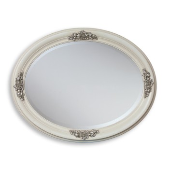Specchiera ovale avorio con rose in argento, legno