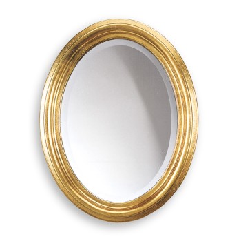 Specchiera ovale foglia oro con cornice in legno