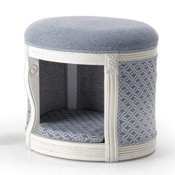 Pouff imbottito con cuccia cane gatto, dettaglio legno faggio