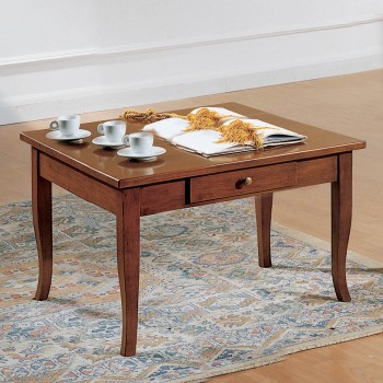 Tavolino quadrato con cassetto, piano legno massello