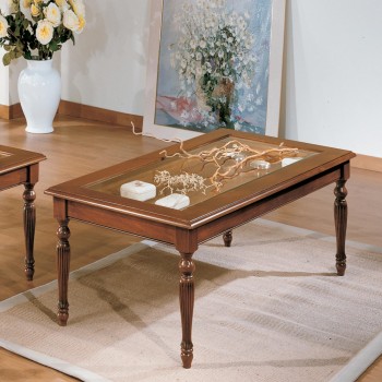 Tavolino a bacheca 100x50 con piano in vetro
